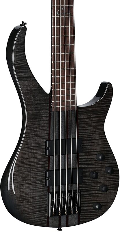 open zoom image for Peavey Cirrus 5 Flame Maple Electric Bass, 5-String (with Case), Transparent Black, Serial Number 0ARCFD2200099, Full Left Front