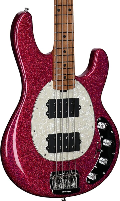 open zoom image for Ernie Ball Music Man StingRay Special HH Electric Bass (with Case), Soda Pink Sparkle, Roasted Maple Fretboard, Serial Number K10900, Full Left Front