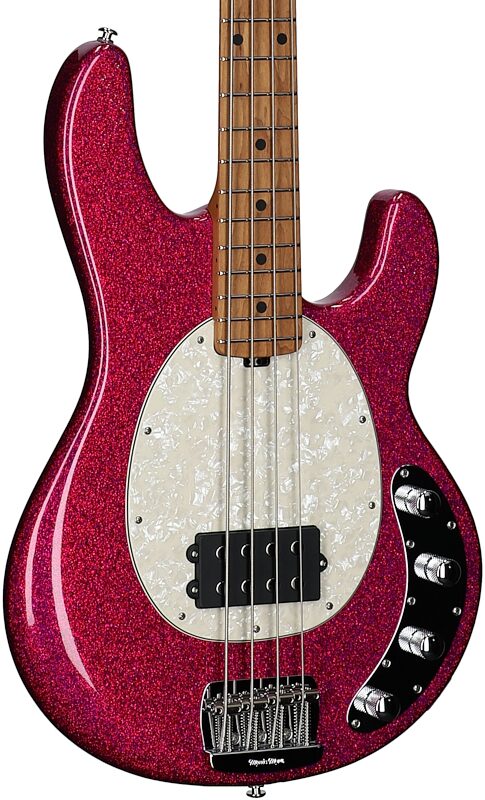 open zoom image for Ernie Ball Music Man StingRay Special Electric Bass (with Case), Soda Pink Sparkle, Roasted Maple Fretboard, Serial Number K11438, Full Left Front