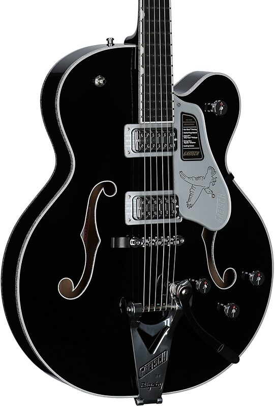 open zoom image for Gretsch Pro Collection Falcon Electric Guitar (with Case), Black, Serial Number JT25103493, Full Left Front