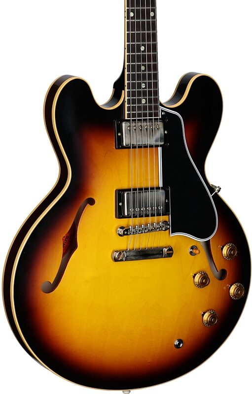 open zoom image for Gibson Custom 1959 ES-335 Reissue VOS Electric Guitar (with Case), Vintage Burst, Serial Number A950329, Full Left Front