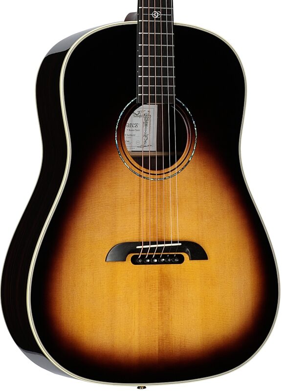 open zoom image for Alvarez Yairi DYMR70 Masterworks Dreadnought Acoustic Guitar (with Case), Sunburst, Serial Number 76746, Full Left Front