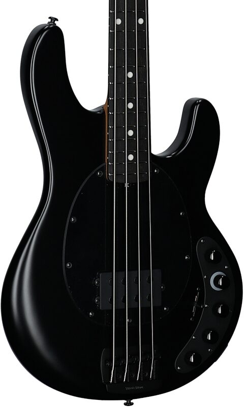 open zoom image for Ernie Ball Music Man DarkRay Bass Guitar (with Gig Bag), Stealth Black, Serial Number S13935, Full Left Front