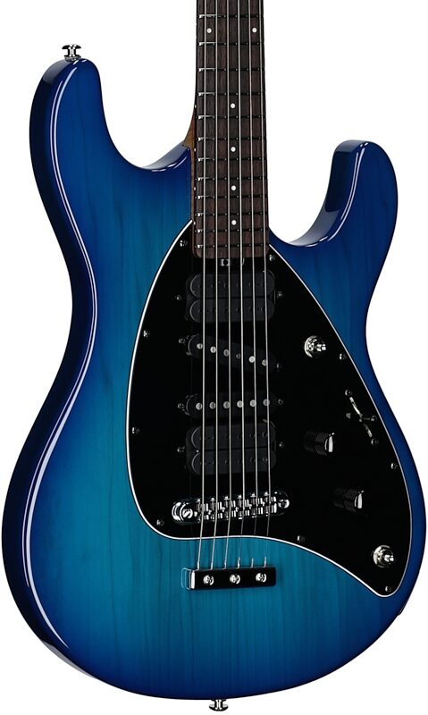 open zoom image for Ernie Ball Music Man Steve Morse Signature Electric Guitar (with Mono Soft Case), Blue Burst, with Mono Bag, Serial Number H08901, Full Left Front