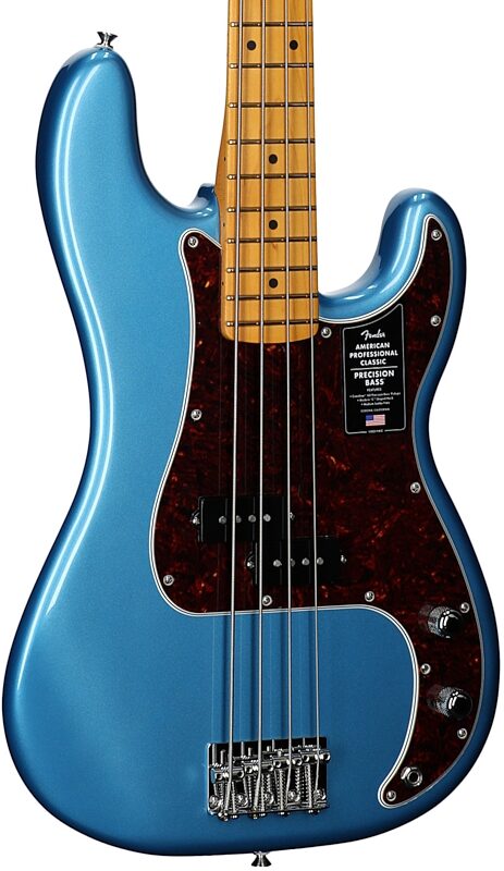 open zoom image for Fender American Professional Classic Precision Electric Bass, Maple Fingerboard (with Gig Bag), Lake Placid Blue, Full Left Front