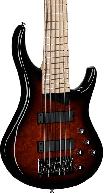 open zoom image for MTD Kingston Z6MP Electric Bass, 6-String (with Maple Fingerboard), Tobacco Sunburst, Full Left Front