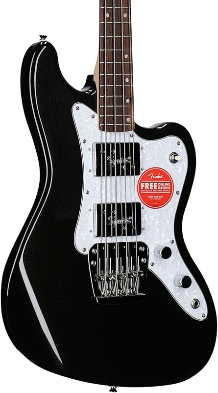 open zoom image for Squier Paranormal Rascal HH Bass Guitar, Metallic Black, Full Left Front