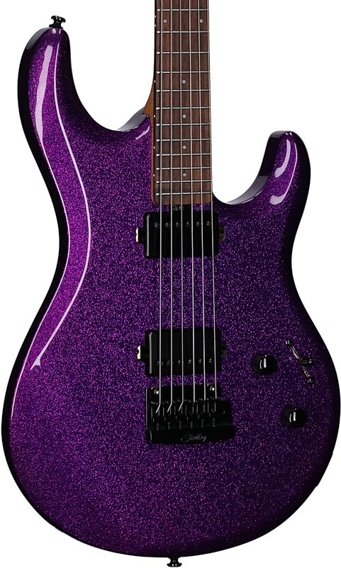 open zoom image for Sterling by Music Man LK100 Luke Electric Guitar, Purple Sparkle, Rosewood Fretboard, Full Left Front