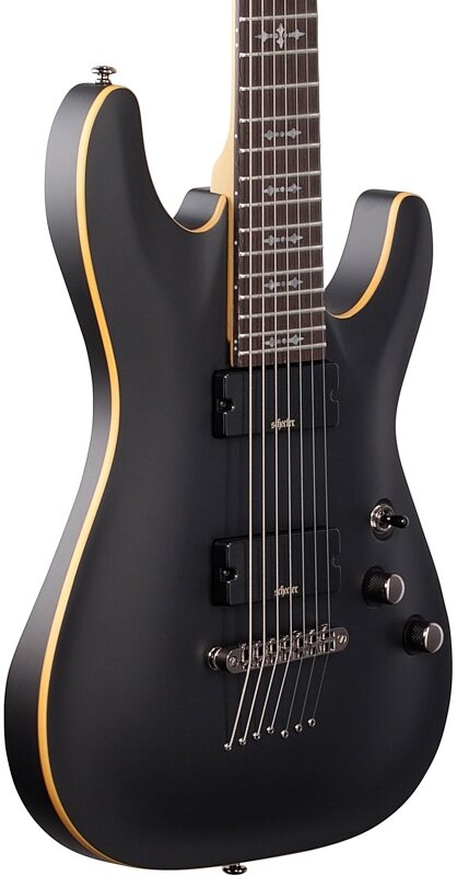 open zoom image for Schecter Demon 7 Electric Guitar, 7-String, Aged Black Satin, Full Left Front