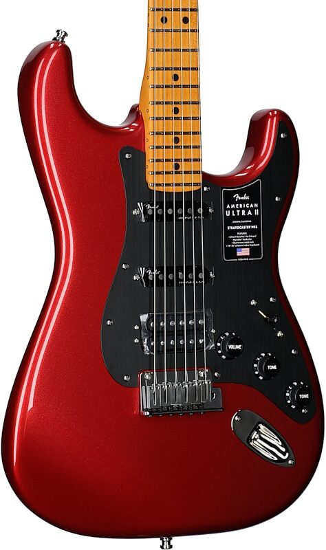 open zoom image for Fender American Ultra II Stratocaster HSS Electric Guitar, Maple Fingerboard (with Case), Sinister Red, Full Left Front