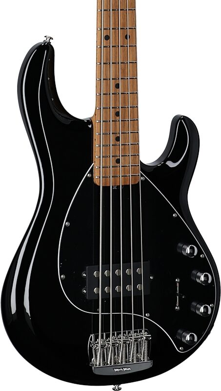 open zoom image for Ernie Ball Music Man StingRay 5 Special Electric Bass, 5-String (with Case), Black, Maple Fretboard, Open Box (Very Good), Full Left Front