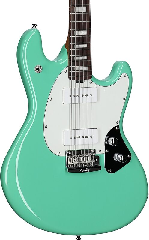 open zoom image for Sterling by Music Man SR50X StingRay Plus Electric Guitar, Seafoam Green, Rosewood Fretboard, Full Left Front