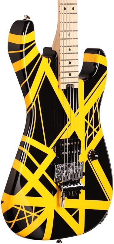 open zoom image for EVH Eddie Van Halen Striped Series Electric Guitar, Black and Yellow, Full Left Front