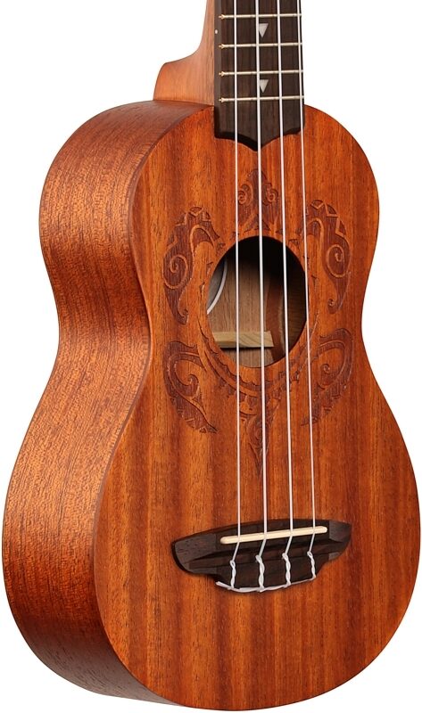 open zoom image for Luna Honu Soprano Ukulele (with Gig Bag), Tribal Turtle, Full Left Front
