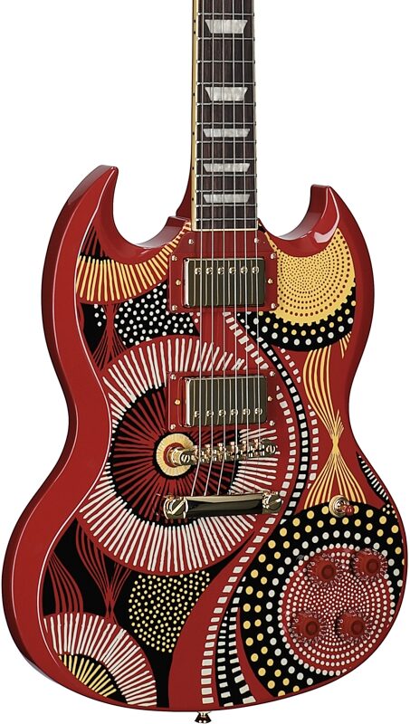 open zoom image for Epiphone Inspired by Gibson Fatoumata Diawara SG Electric Guitar (with Case), Ember Graphic, Full Left Front