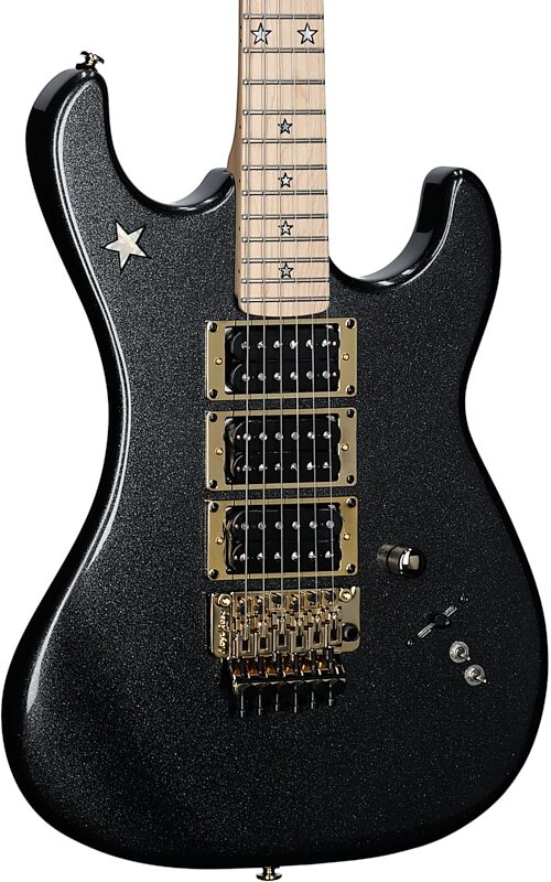 open zoom image for Kramer Jersey Star Floyd Rose Electric Guitar, with Gig Bag, Black Pearl, Full Left Front