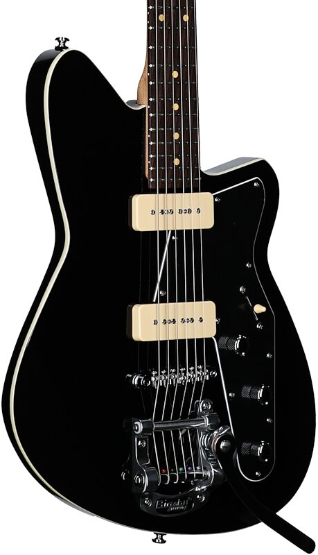 open zoom image for Reverend Jetstream 290 Electric Guitar with Bigsby Tremolo, Midnight Black, Full Left Front