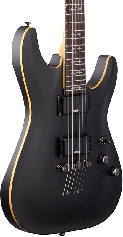 open zoom image for Schecter Demon 6 Electric Guitar, Aged Black Satin, Full Left Front