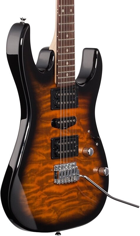 open zoom image for Ibanez GRX70QA Electric Guitar, Sunburst, Full Left Front