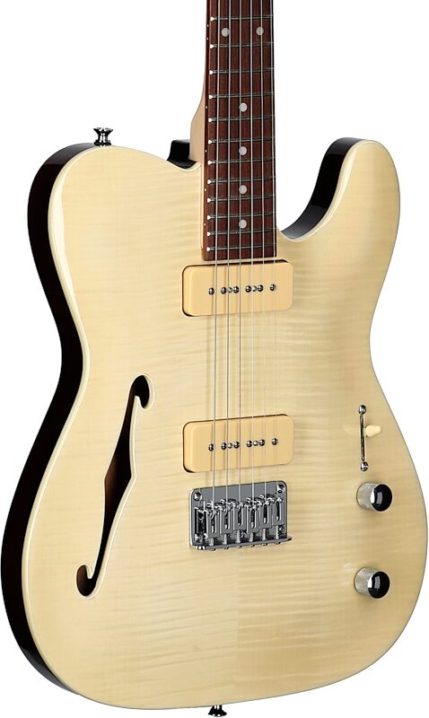 open zoom image for Michael Kelly 59 Thinline Electric Guitar, Natural Top, Flame Maple, Full Left Front