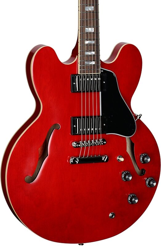 open zoom image for Epiphone Inspired by Gibson Custom 1962 ES-335 Reissue Electric Guitar (with Case), '60s Cherry, Full Left Front