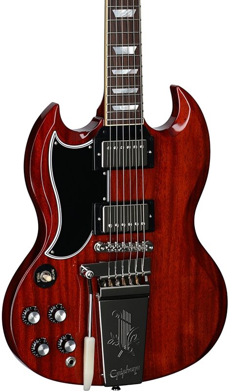 open zoom image for Epiphone Inspired by Gibson Custom 1964 SG Standard Maestro Electric Guitar, Left-Handed (with Case), Cherry, Full Left Front