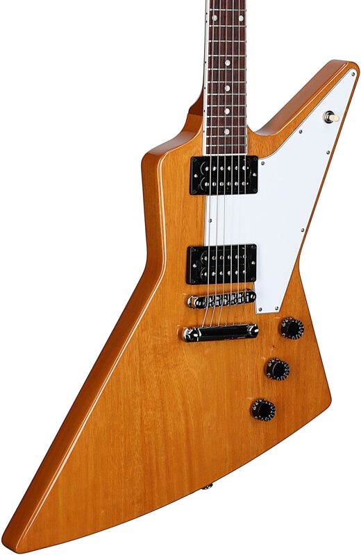 open zoom image for Gibson '70s Explorer Electric Guitar (with Case), Antique Natural, Full Left Front