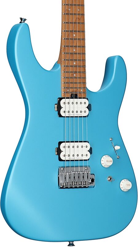 open zoom image for Charvel Pro-Mod DK24 HH 2PT CM Electric Guitar, with Maple Fingerboard, Matte Blue Frost, Full Left Front
