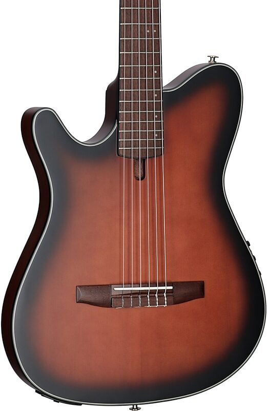 open zoom image for Ibanez FRH10NL Acoustic-Electric Classical Guitar, Left-Handed, Brown Sunburst Flat, Full Left Front