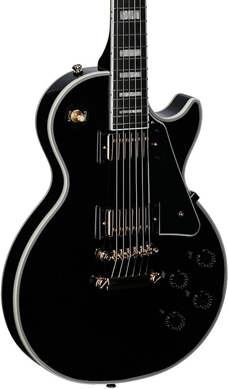 open zoom image for Epiphone Inspired by Gibson Les Paul Custom Electric Guitar, (with Gig Bag), Ebony, Full Left Front