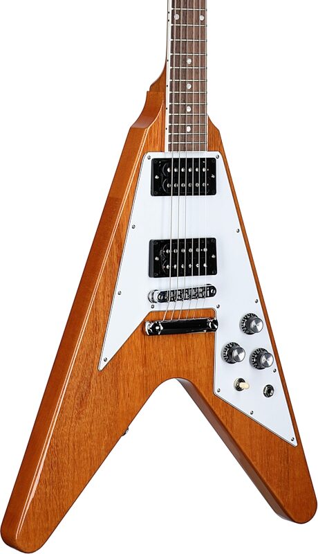 open zoom image for Gibson '70s Flying V Electric Guitar (with Case), Antique Natural, Full Left Front