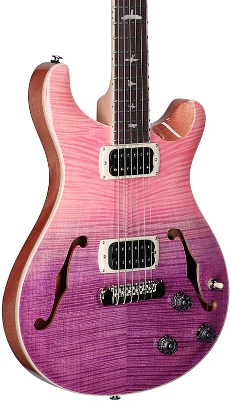 open zoom image for PRS Paul Reed Smith SE Ed Sheeran Hollowbody I Baritone Electric Guitar (with Gig Bag), Pink Ombre, Full Left Front