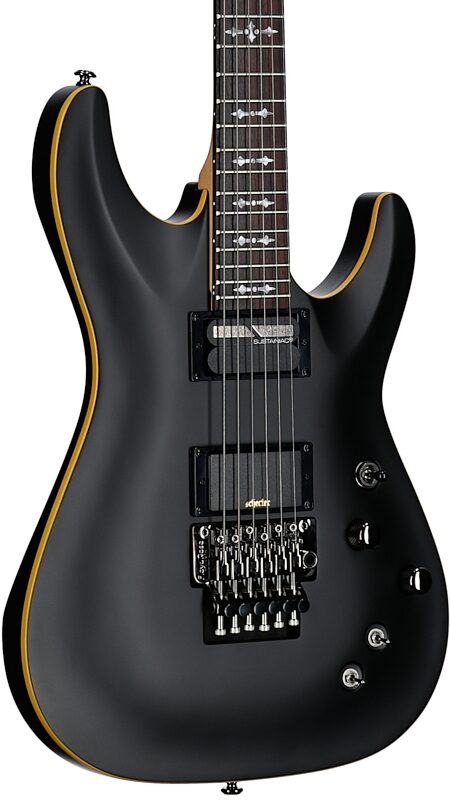open zoom image for Schecter Demon-6 FR-S Electric Guitar, Aged Black Satin, Full Left Front
