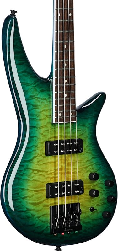 open zoom image for Jackson X Spectra Bass SBXQ IV Electric Bass, Amber Blue Burst, Full Left Front