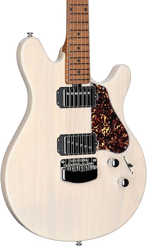 open zoom image for Ernie Ball Music Man Valentine Electric Guitar, Buttermilk, Roasted Figured Maple Fretboard, Full Left Front