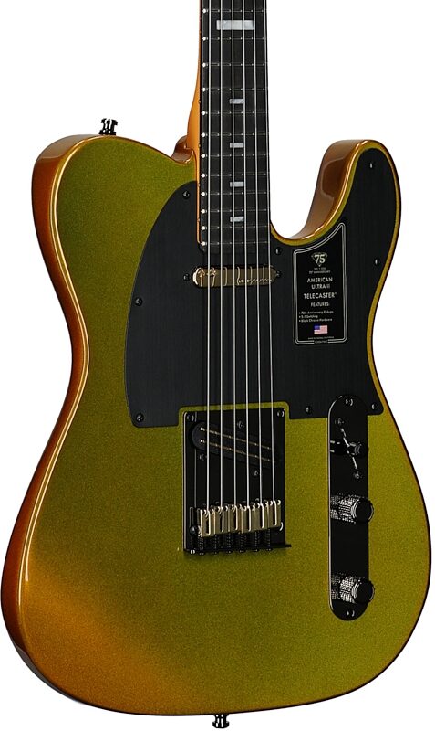 open zoom image for Fender 75th Anniversary American Ultra II Telecaster Electric Guitar (with Case), Liquid Gold, Full Left Front