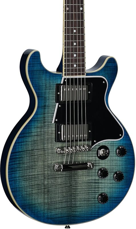 open zoom image for Epiphone Inspired by Gibson Les Paul Special Double Cut Figured Electric Guitar (with Gig Bag), Ocean Water, Full Left Front