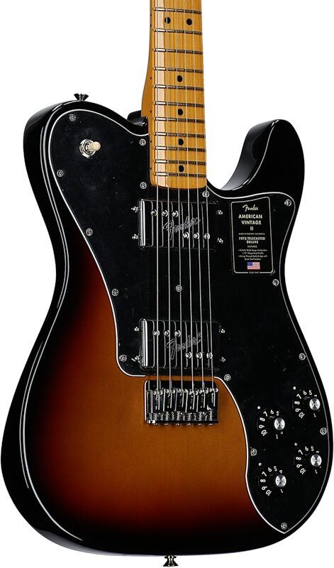 open zoom image for Fender American Vintage II 1975 Telecaster Deluxe Electric Guitar, Maple Fingerboard (with Case), 3-Color Sunburst, Full Left Front