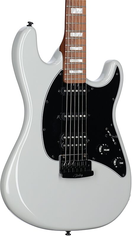 open zoom image for Sterling by Music Man Cutlass CT50 Plus Electric Guitar, Chalk Gray, Roasted Maple Fretboard, Open Box (Good), Full Left Front