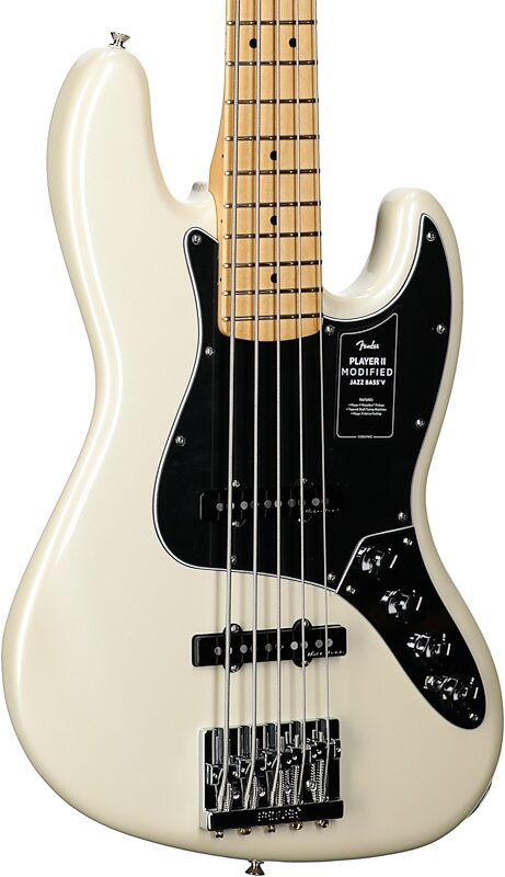 open zoom image for Fender Player II Modified Active V Jazz Electric Bass, Maple Fingerboard (with Gig Bag), Olympic Pearl, Full Left Front