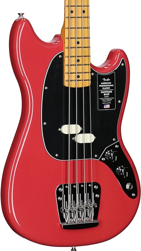 open zoom image for Fender American Professional Classic Mustang Electric Bass, Maple Fingerboard (with Gig Bag), Dakota Red, Full Left Front
