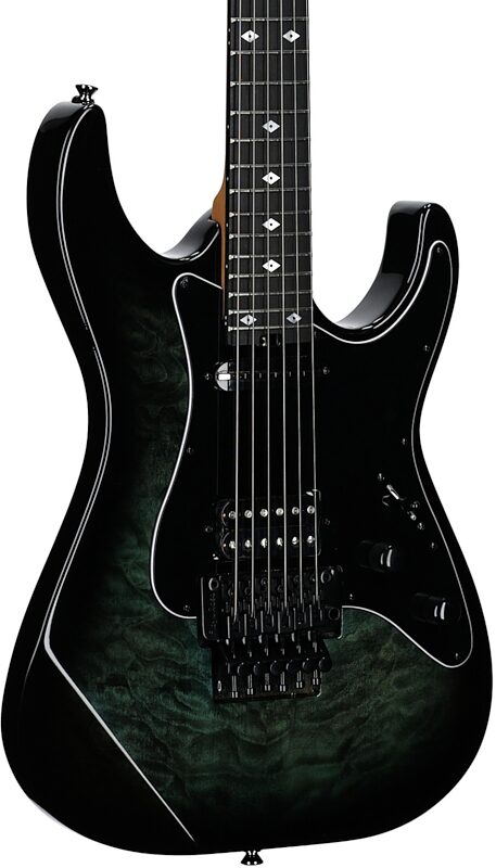 open zoom image for Kramer Volante Quilt HSFR Electric Guitar (with Gig Bag), Aqua Burst, Full Left Front