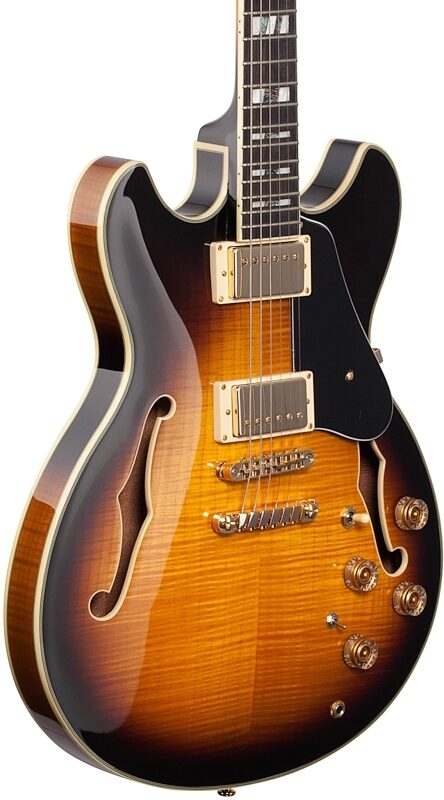 open zoom image for Ibanez JSM10 Semi-Hollowbody Electric Guitar (with Case), Vintage Yellow Sunburst, Full Left Front