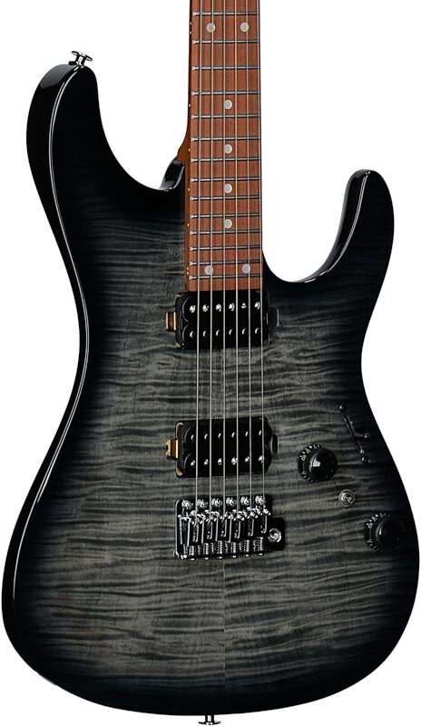 open zoom image for Ibanez AZ24S1F Electric Guitar, Transparent Black Sunburst, Full Left Front