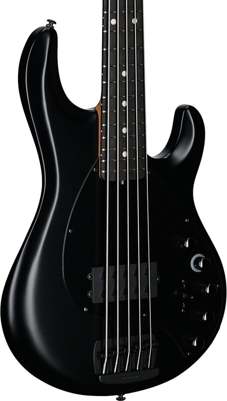 open zoom image for Ernie Ball Music Man DarkRay 5 Electric Bass Guitar (with Softshell Case), Stealth Black, Ebony Fretboard, Full Left Front