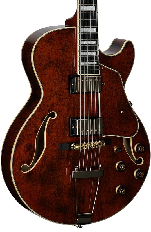 open zoom image for Ibanez AG95MG Artcore EXP Hollowbody Electric Guitar, Dark Amber, Full Left Front