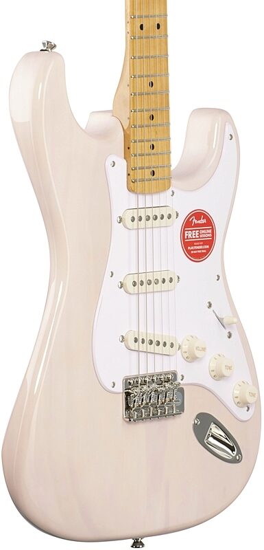 open zoom image for Squier Classic Vibe '50s Stratocaster Electric Guitar, with Maple Fingerboard, White Blonde, Full Left Front