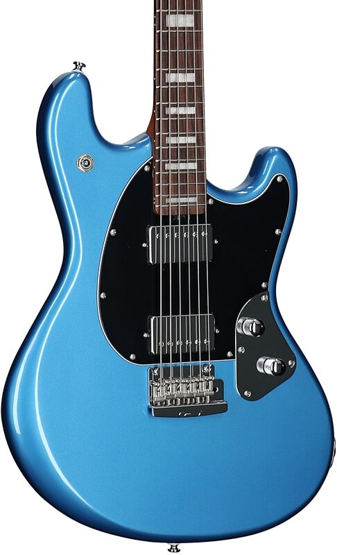 open zoom image for Sterling by Music Man StingRay Baritone Electric Guitar, Toluca Lake Blue, Full Left Front