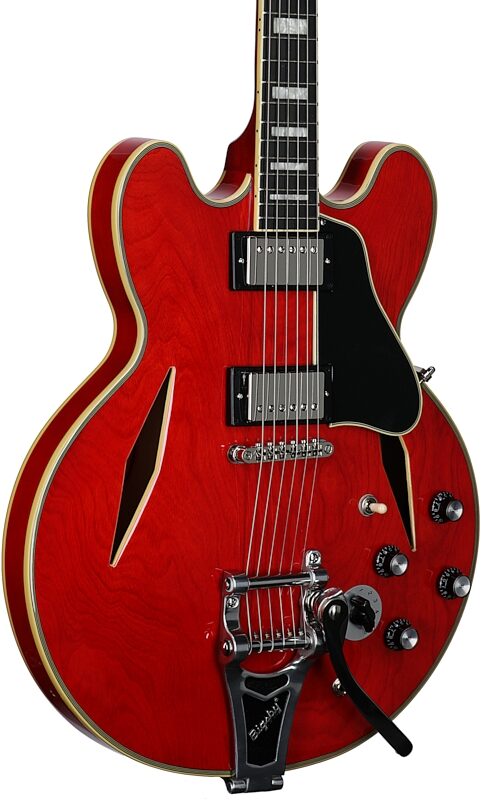 open zoom image for Epiphone Exclusive Shinichi Ubukata ES-355 Custom Electric Guitar (with Case), Satin Cherry, Open Box (Very Good), Full Left Front