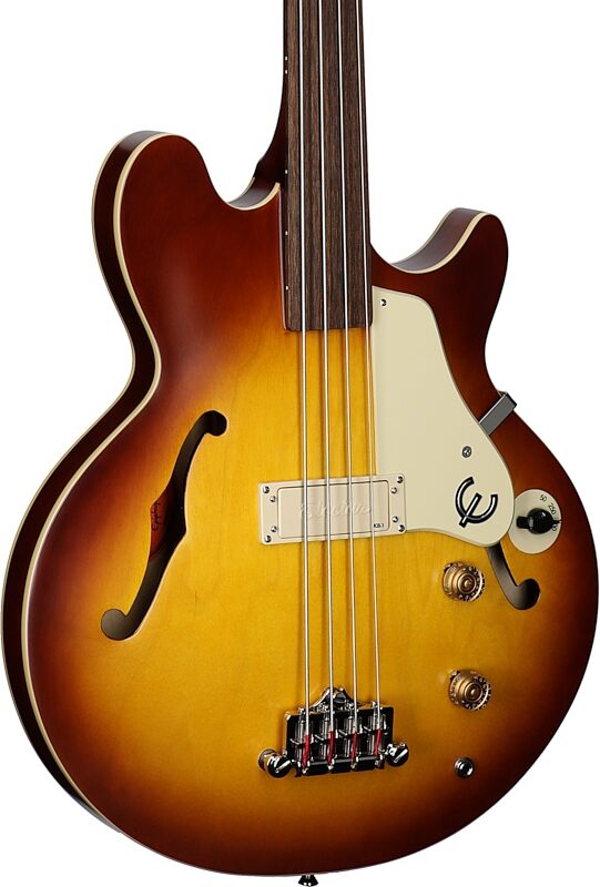 open zoom image for Epiphone Jack Casady Fretless Electric Bass (with Gig Bag), Royal Tan, Full Left Front